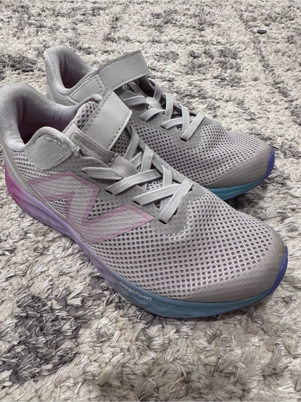 New Balance Kids Light Gray Sneakers with Pastel Purple & Blue Accents